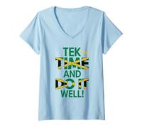 Femme Tek Yuh Time and Do It Well Proverbes jamaïcains et Signification T-Shirt avec Col en V