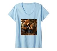 Femme Tel père Tel Fils Ours Plombier Papa T-Shirt avec Col en V