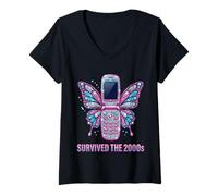 Femme Téléphone à clapet Survived The 2000 Y2K Retro Sassy Art T-Shirt avec Col en V