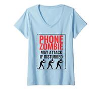 Femme Téléphone Zombie Peut attaquer s'il est dérangé T-Shirt avec Col en V