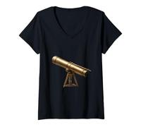Femme Télescope Antique en Laiton Vintage - Explorateur céleste T-Shirt avec Col en V
