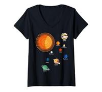 Femme télescope astrophysique planètes Science Astronomie T-Shirt avec Col en V