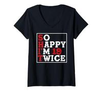 Femme Tellement Heureux J’AI 19 Deux Fois Blague 38 Ans Cadeau T-Shirt avec Col en V