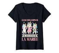 Femme Témoin De La Mariée Licorne EVJF Mariage Future Mariée T-Shirt avec Col en V