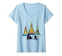 Femme Temples thaïlandais et tuk tuks T-Shirt avec Col en V