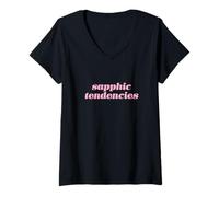 Femme Tendances Saphiques T-Shirt avec Col en V