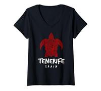 Femme Tenerife Espagne Tribal Tortue de mer Océan Art Design T-Shirt avec Col en V