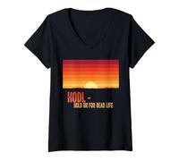 Femme Tenez Bon pour Une Vie chère, Bitcoins Sats Stack Bitcoin T-Shirt avec Col en V
