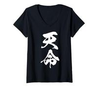 Femme TENMEI 天命 - Calligraphie Japonaise, L’Appel du Destin T-Shirt avec Col en V