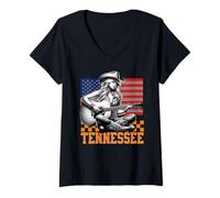 Femme Tennessee Cowgirl Nashville Country Music Fan Guitar US Flag T-Shirt avec Col en V