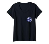 Femme Tennessee Flag, Vintage Tennessee Tri-Star T-Shirt avec Col en V