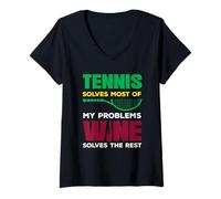 Femme Tennis résout la Plupart de Mes problèmes Joueur de Tennis sur Le vin T-Shirt avec Col en V