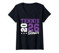 Femme Tennis Senior Tennis de nuit Senior 2026 Graduation 78 T-Shirt avec Col en V