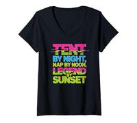 Femme Tent by Night Nap by Noon Legend by Sunset T-Shirt avec Col en V