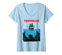 Femme Tentacules Cthulhu Affiche Parodie du Film T-Shirt avec Col en V