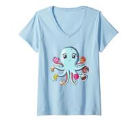 Femme Tentacules De Sucre Bonbons Gâteaux Poulpe Amoureux Du Sucre T-Shirt avec Col en V