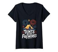 Femme Tents Before Fireworks Camping 4 Juillet T-Shirt avec Col en V
