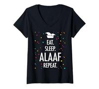 Femme Tenue de Carnaval « Eat Sleep Alaf Repeat » T-Shirt avec Col en V
