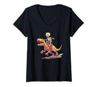 Femme Tenue de cavalier squelette cool avec dinosaure pour garçons et filles T-Shirt avec Col en V