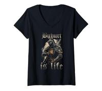 Femme Tenue de Chevalier Passe-Temps de Buhurt Guerrier du Tournoi T-Shirt avec Col en V