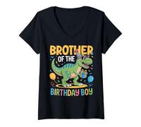 Femme Tenue de fête d'anniversaire pour frère de l'équipe de Dinosaures T-Shirt avec Col en V