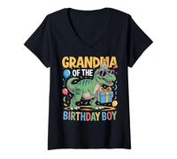Femme Tenue de fête d'anniversaire pour Grand-mère de Dinosaure Squad Grandma T-Shirt avec Col en V
