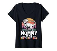 Femme Tenue de fête d'anniversaire pour Maman de l'équipe de Dinosaures T-Shirt avec Col en V