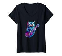 Femme Tenue de guitare musicale en forme de hibou magique T-Shirt avec Col en V