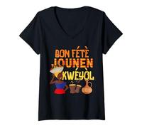 Femme Tenue de Jour créole Bon Fete Kweyol Sainte-Lucie Dominique T-Shirt avec Col en V