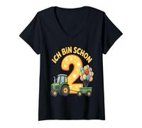 Femme Tenue de Tracteur pour 2ème Anniversaire garçon Ich Bin Schon 2 T-Shirt avec Col en V