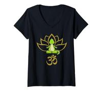 Femme Tenue de Yoga avec Fleur de Lotus Om Dino T-Shirt avec Col en V