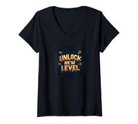 Femme Tenue vocale Pretty Unlock New Level T-Shirt avec Col en V