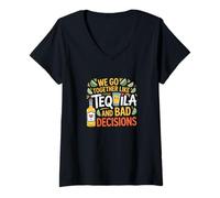 Femme Tequila and Bad Decisions Couple Ami Funny Drinking Party T-Shirt avec Col en V