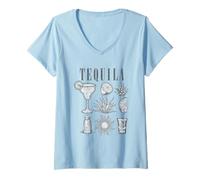 Femme Tequila Icons with Margarita Salt Lime Sun T-Shirt avec Col en V