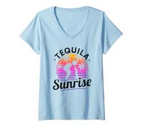 Femme Tequila Sunrise Plages d'or Amusantes Malle Party de Malle T-Shirt avec Col en V