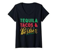 Femme Tequila Tacos and Best Friends Mexican Besties Cinco De Mayo T-Shirt avec Col en V