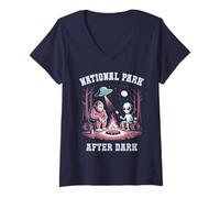 Femme Terrain de Camping Kawaii Alien Bigfoot Roswell National Park T-Shirt avec Col en V