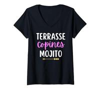 Femme Terrasse copines mojito cadeau drôle apéro entre copines T-Shirt avec Col en V
