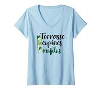 Femme Terrasse copines mojitos cadeau drôle apéro entre copines T-Shirt avec Col en V