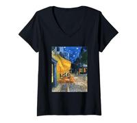 Femme Terrasse du café la Nuit de Vincent Van Gogh (1888) T-Shirt avec Col en V