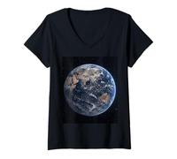 Femme Terre De l'espace Asie Vue Astronomie Astrophysique Scène T-Shirt avec Col en V
