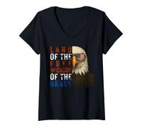 Femme Terre de liberté grâce au courageux aigle patriote américain T-Shirt avec Col en V