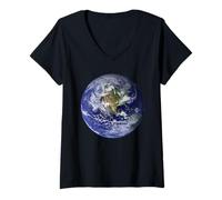 Femme Terre mère Vue de l'espace T-Shirt avec Col en V