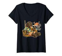 Femme Terre-Neuve Boire du café glacé sur Une balançoire DIGOR drôle T-Shirt avec Col en V