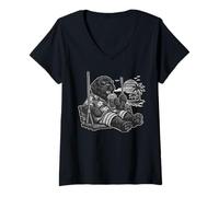 Femme Terre-Neuve Boire du café glacé sur Une balançoire n&w DIGOR drôle T-Shirt avec Col en V