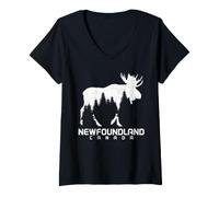 Femme Terre-Neuve Canada Vintage Pride Souvenir Orignal Nature T-Shirt avec Col en V