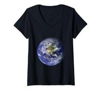 Femme Terre Planète, Plat, Terre Amérique du Nord Globe Space Clouds T-Shirt avec Col en V