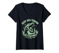 Femme Terreur des Mers Profondes Mosasaurus Monstre Marin préhistorique T-Shirt avec Col en V