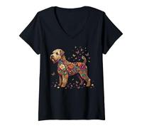 Femme Terrier de blé Doux coloré Floral Papillon Fleur T-Shirt avec Col en V