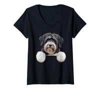 Femme Terrier tibétain Mignon Amoureux des Chiens T-Shirt avec Col en V